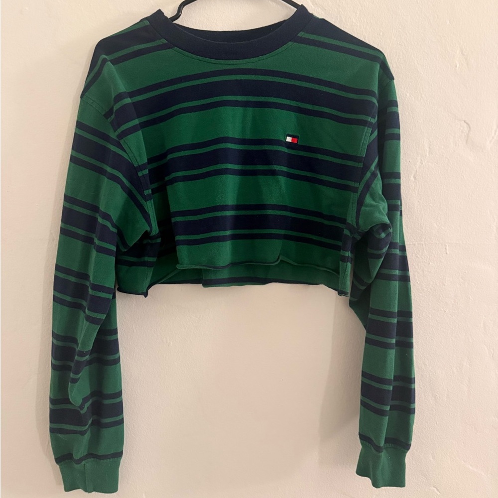 Tommy Hilfiger Green & Navy Striped Cropped Top
